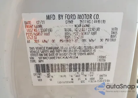 2012 Ford Escape Limited from USA, damaged, VIN 1FMCU0E78CKA35154